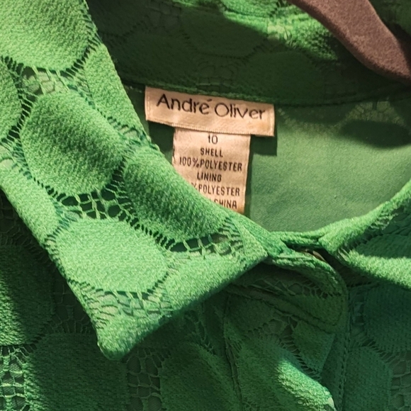Vintage Andre Oliver Kelly Green Circle Collared Dress With Pockets Size 10 - Picture 5 of 6